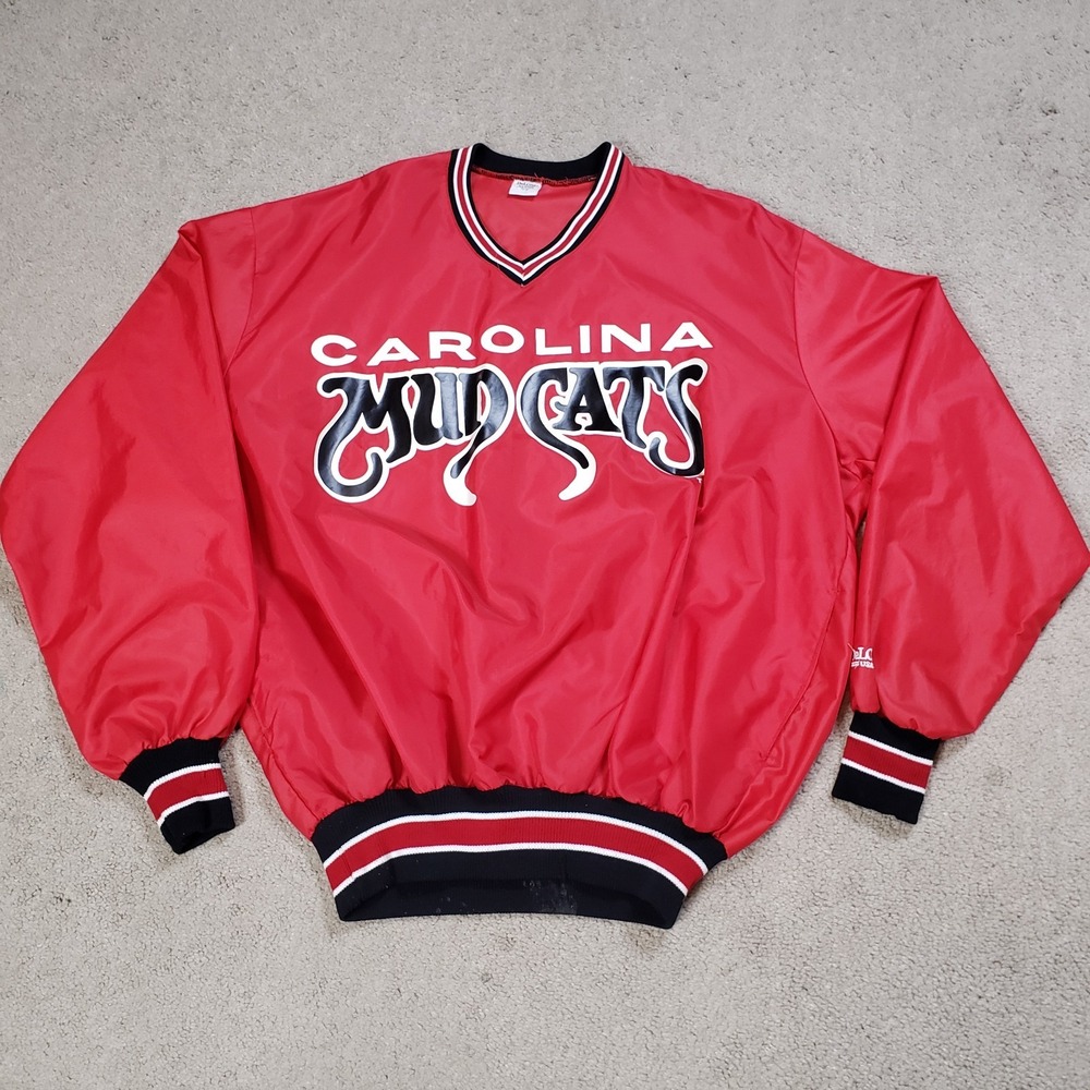 VTG DeLONG Carolina Mudcats Windbreaker Pullover Red XL 90s MiLB Minor League